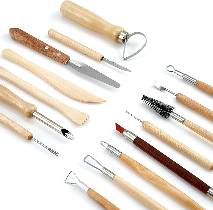 TEMONTIAN Pottery Tool Kit,Clay Sculpting Tools,43 Pcs Double Sided Pottery Wheel Tools for Adults,Pottery Carving Tools,Pottery Kiln Tools at Home,Ceramics Tools Set with Carrying Case Bag and Apron