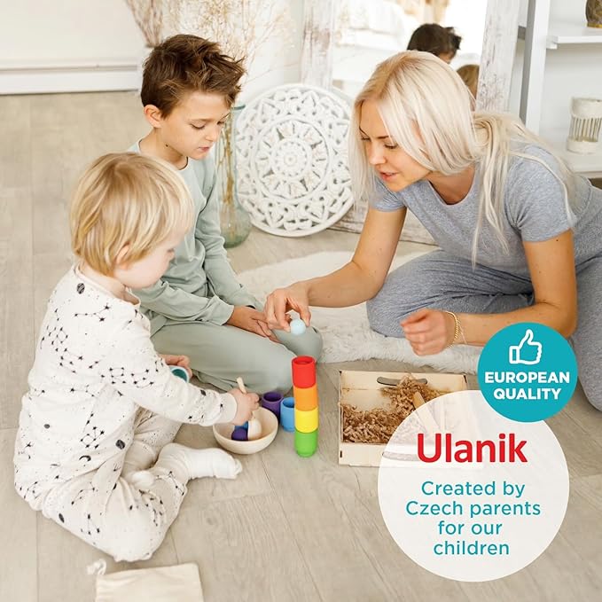 Ulanik Rainbow Balls in Cups Toddler Montessori Toys for 1+ Year Old Kids Wooden Matching Game for Learning Color Sorting and Counting β 7 Balls, 1.18 in