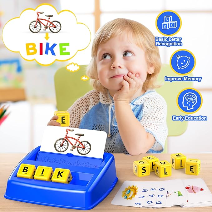 Learning Games for Kids Ages 3-8, Matching Letter Game for Kids Toys Ages 3-8 Educational Toys for 3-8 Year Olds Boys Girls Halloween Birthday Party Xmas Easter Gifts for 3-8 Year Olds Boys Girls Blue