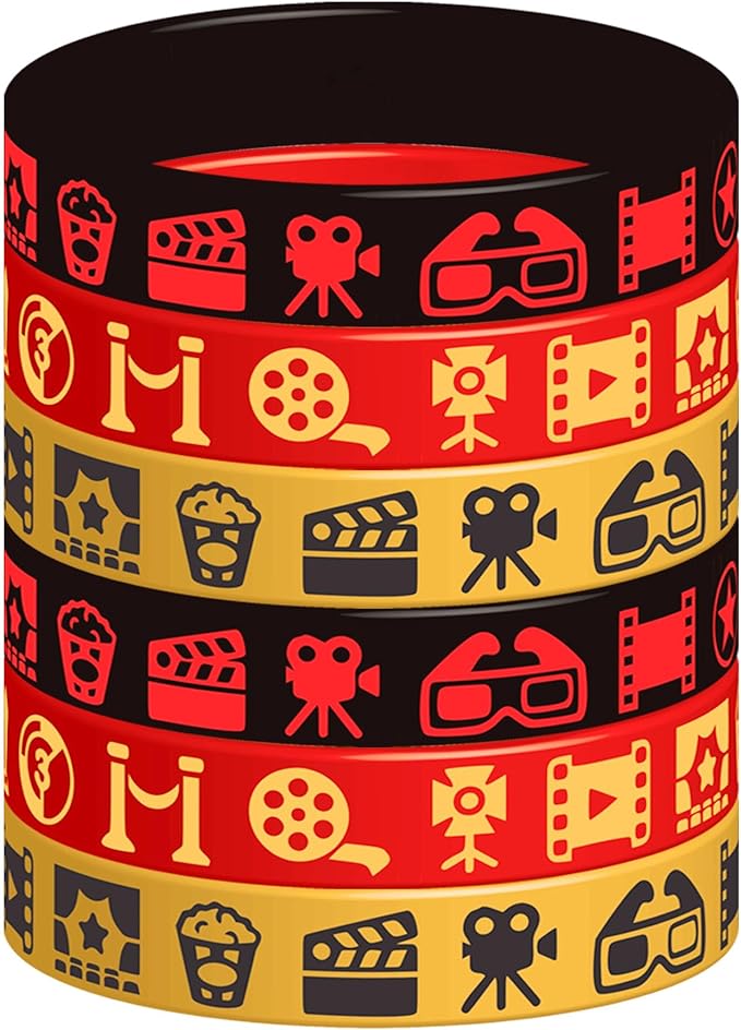 CupaPlay 48PCS Movie Night Rubber Bracelets Party favors - Hollywood Movie Theme Party Supplies Decorations Birthday Silicone Wristbands Party Gifts