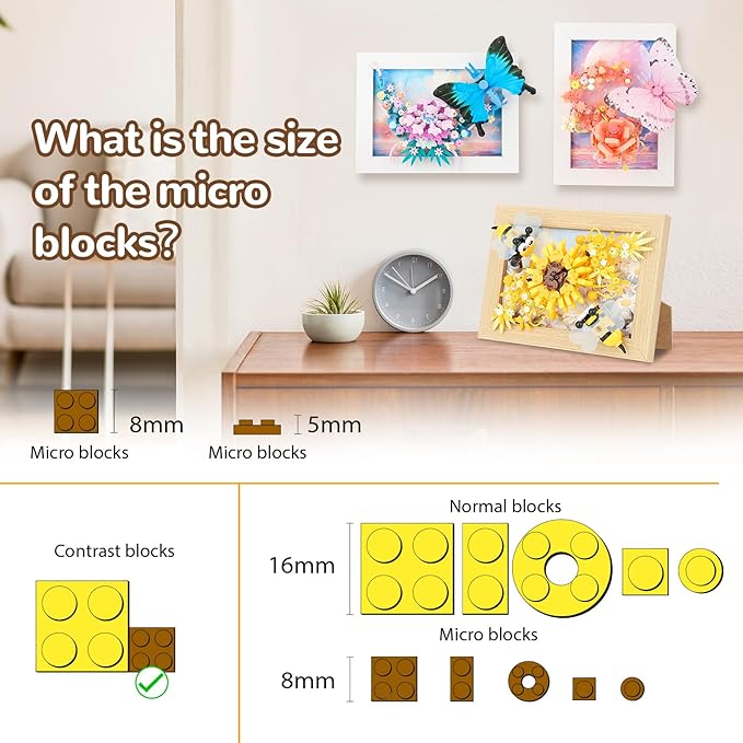 QLT QIAOLETONG Butterfly Insects Flowers Photo Frame Micro Mini Bricks Building Set, Botanical Collection Wall Art Home Office Decor, Ideas Gift Building Toy for Boys Girls Adults(P2278)