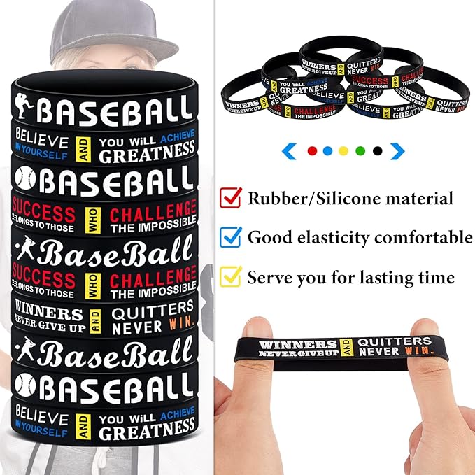 Deekin 36 Pcs Baseball Motivational Silicone Wristband Baseball Bracelets Baseball Party Favors Baseball Gifts Sports Prizes Birthday Party Supplies Goodie Bag Stuffers Carnival Events, 3 Style