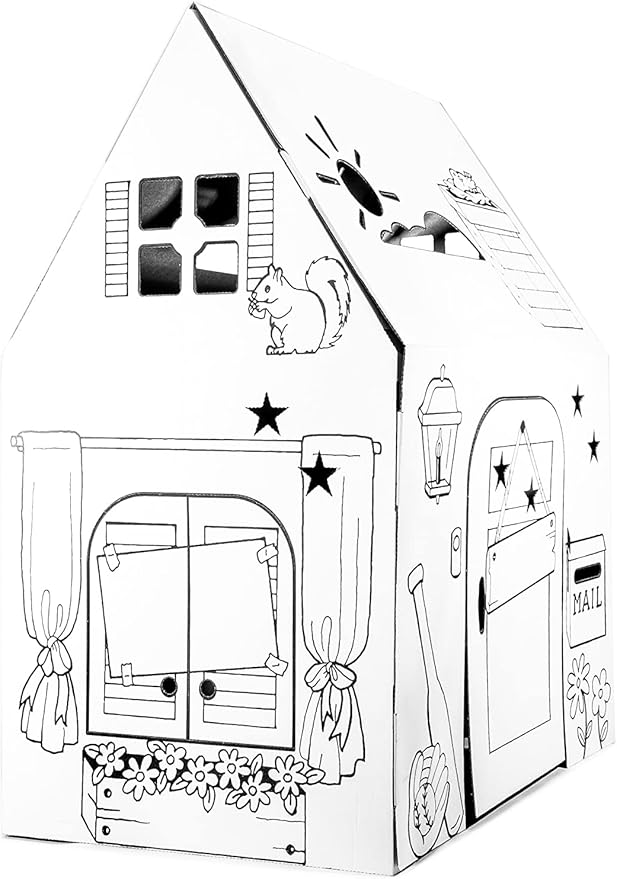Easy Playhouse Clubhouse - Kids Art and Craft for Indoor and Outdoor Fun, Color, Draw, Doodle on this Blank Canvas – Decorate and Personalize a Cardboard Fort, 34" X 27" X 48" - Made in USA, Age 3+