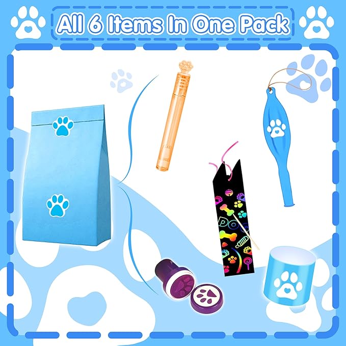 Dog Paw Party Favors for Kids, 97PCS Paw Print Party Supply Set for for Goodie Bag Filler, Treasure Box, Classroom Rewards, Carnival Prizes, Pinata Stuffers, Christmas gifts for Boys and Girls