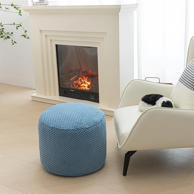 Sturdy Boucle Pouf Ottoman Foot Rest Nice Living Room Decor Lightweight Ottoman Pouf Filler Comfort Pouf Cover Modern Foam Stuffed Poof Ottoman Perfect to Rest Your Feet No Need Assemble Blue