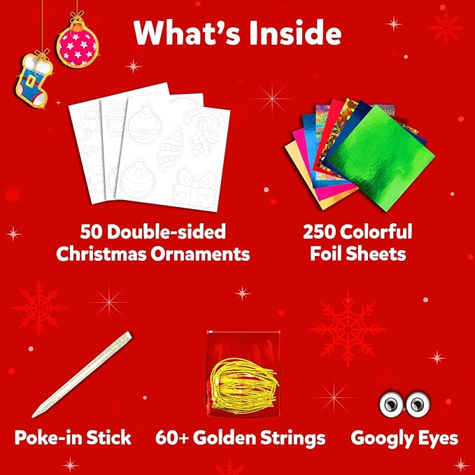 Skillmatics Art & Craft Activity - Foil Fun Christmas Ornaments, Mess Free Art for Kids, Festive Holiday Craft Kits, DIY Decor Creative Activity, Gifts for Girls & Boys Ages 4, 5, 6, 7, 8, 9, and Up