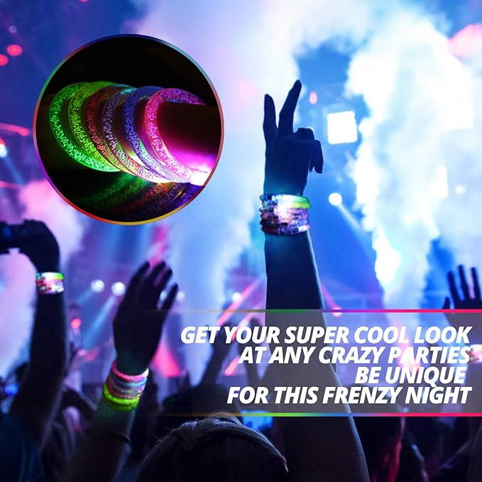 Novelty Place 12Pcs LED Glow Bracelets Set - Light Up Party Favor Toys Glow Sticks for Kids and Adults - Glow in the Dark Accessories for Halloween, Birthdays, Concerts, and Carnival Celebrations