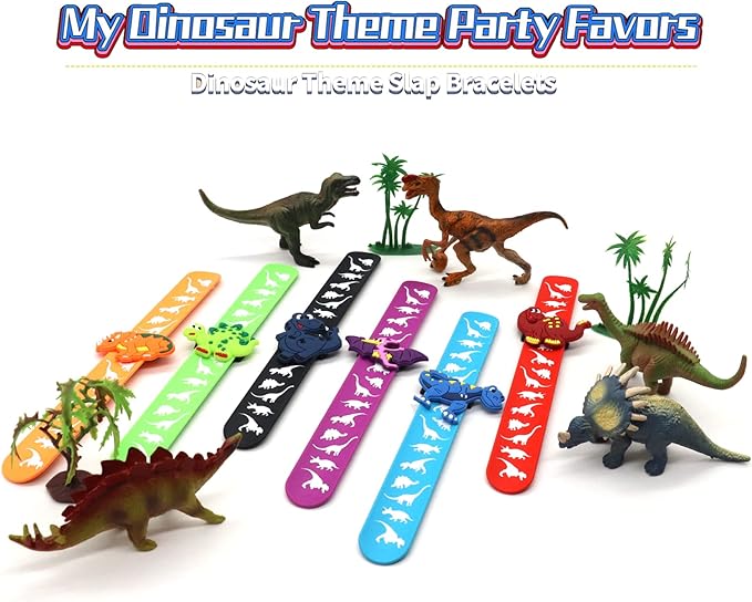 Dinosaur Slap Bracelets for Kids Party Favors-Dinosaur Theme Goodie Bag Stuffers(6pack) for Boys&Girls Dinosaur Theme Party Supplies Carnival Prizes Suit Classroom Exchanging Gifts