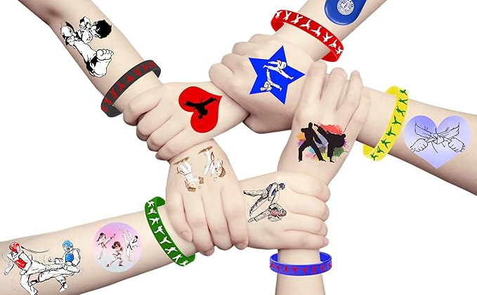 CupaPlay 48 Taekwondo Karate Rubber Bracelets Kung Fu Wrestling Theme Party Supplies Decorations Birthday Baby Shower Silicone Wristbands Party Favors