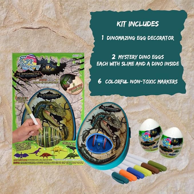 The Eggmazing Egg Decorator The DinoMazing Dinosaur Egg Refill - for The DinoMazing Egg Decorating Spinner by EggMazing - Egg with Mystery Dinosaur and Non-Toxic Slime - 6 Eggs