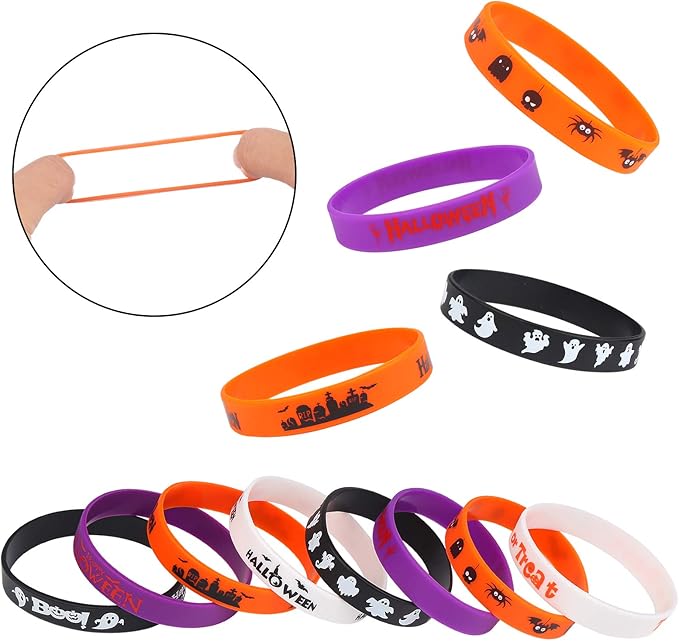 DIYASY Halloween Silicone Wristbands,40 Pcs Rubber Bracelets Halloween Party Favor Trick or Treat Gifts and Goodie Bag Fillers