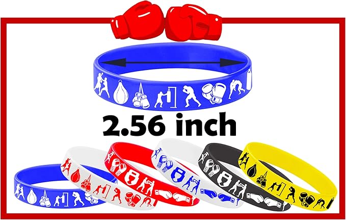 CupaPlay 24PCS Boxing Rubber Bracelets - Suitable for Boxing Fan Sports Match Themed Party Supplies Decorations Birthday Baby Shower Silicone Wristbands Party Favors