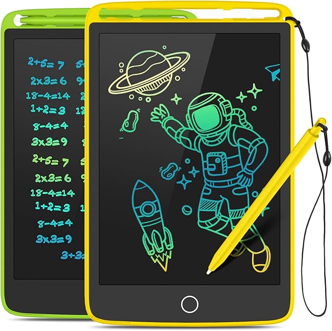 2 Pack LCD Writing Tablet, Colorful Screen Doodle Board 8.5 Inch Drawing Tablet for Kids, Learning Toys Birthday Gifts Travel Activity Games for 3 4 5 6 Year Old Boys and Girls Toddlers(Yellow Green)