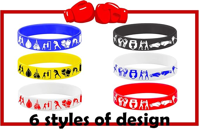 CupaPlay 24PCS Boxing Rubber Bracelets - Suitable for Boxing Fan Sports Match Themed Party Supplies Decorations Birthday Baby Shower Silicone Wristbands Party Favors