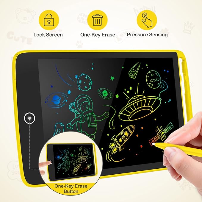 2 Pack LCD Writing Tablet, Colorful Screen Doodle Board 8.5 Inch Drawing Tablet for Kids, Learning Toys Birthday Gifts Travel Activity Games for 3 4 5 6 Year Old Boys and Girls Toddlers(Yellow Green)