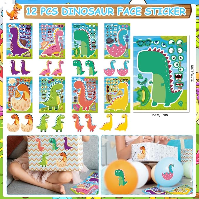Dinosaur Party Favors, 172 pcs Birthday Party Supplies contains Cups, Straws, Bracelets, Keychains, Stickers, Small Models, Tatoo Stickers, DIY Stickers, Thanks Tags for Animal Themed Birthday Decors