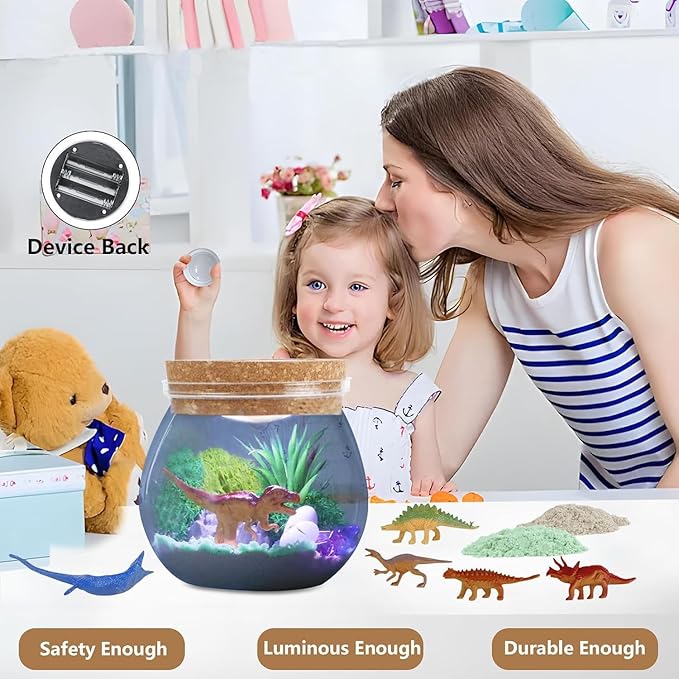 DIY Dinosaur Set Terrarium Kit for Kids, Light Up Birthday Gifts for Boys Ages 4 5 6 7 8-12 Year Old,Dinosaur Toys Arts and Crafts for Boys Kids