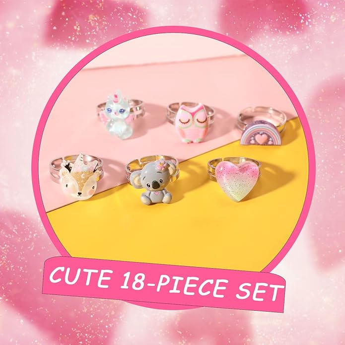 PinkSheep Clip On Earrings and Necklace for Little Girls, 6 Sets, Unicorn Earrings and Necklace, Party Favors Bag multicolored