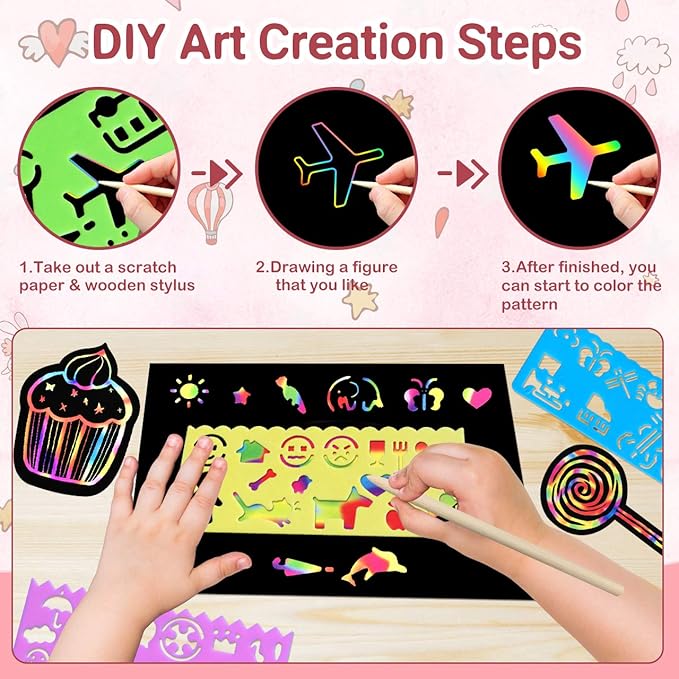 Rainbow Scratch Off Paper for Kids: Easter Crafts Gifts for Kids 60pcs Magic Arts Supplies for Age 3-12 Teen Toys Games for Valentines Birthday Christmas Basket Stuffers |Party Favors