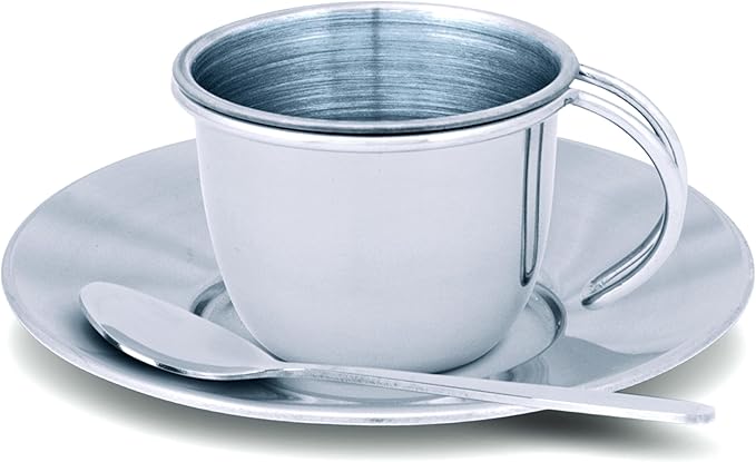 Melissa & Doug Stainless Steel Pretend Play Tea Set and Storage Rack for Kids (11 pcs)