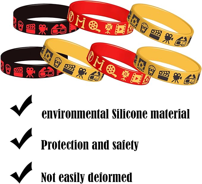 CupaPlay 48PCS Movie Night Rubber Bracelets Party favors - Hollywood Movie Theme Party Supplies Decorations Birthday Silicone Wristbands Party Gifts