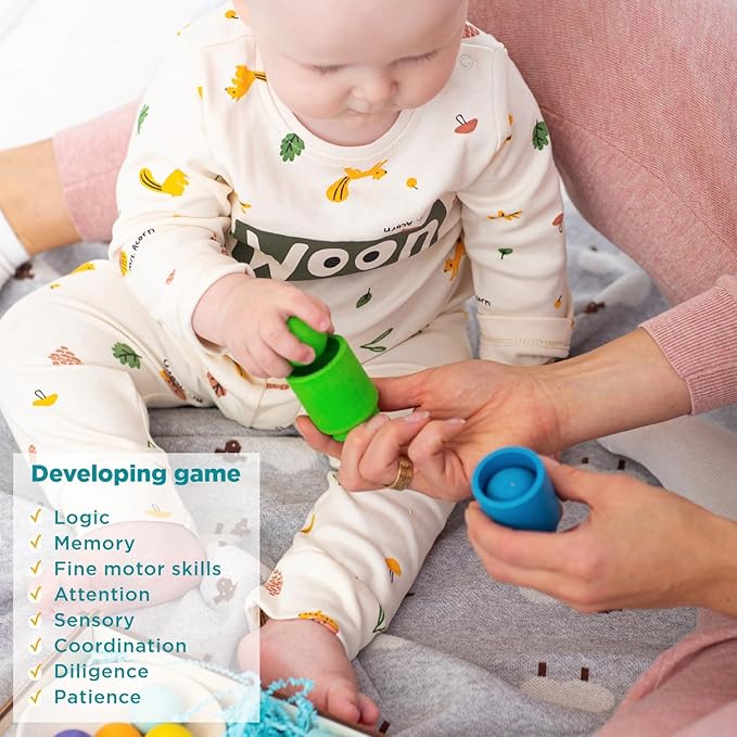 Ulanik Rainbow Balls in Cups Toddler Montessori Toys for 1+ Year Old Kids Wooden Matching Game for Learning Color Sorting and Counting β 7 Balls, 1.18 in