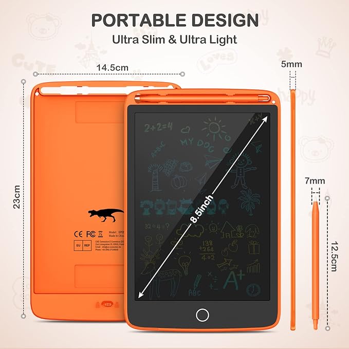 2 Pack LCD Writing Tablet, Colorful Screen Doodle Board 8.5 Inch Drawing Tablet for Kids, Learning Toys Birthday Gifts Travel Activity Games for 3 4 5 6 Year Old Boys and Girls Toddlers(Orange Blue)
