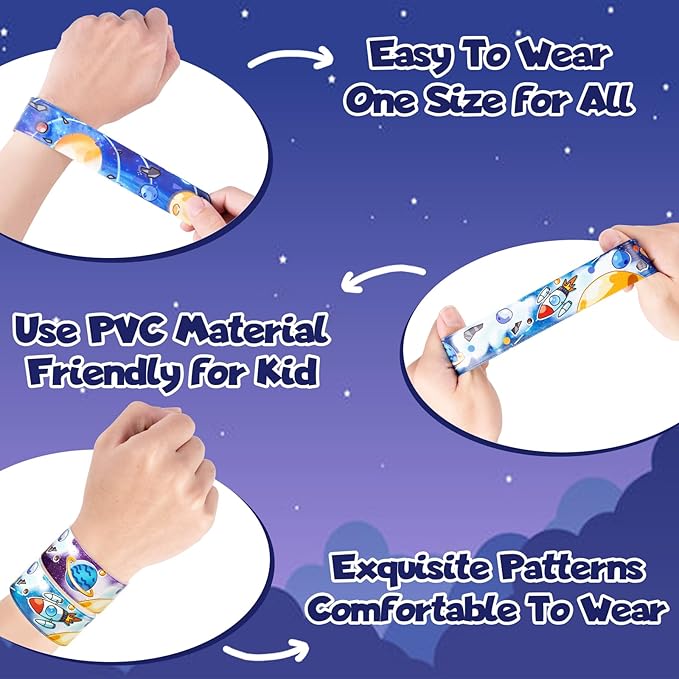 Space Party Favors, 30 Pcs Outer Space Themed Birthday Decorations, 10 Silicone Bracelet, 20 Slap Bracelet for Astronaut Kids Birthday Gift