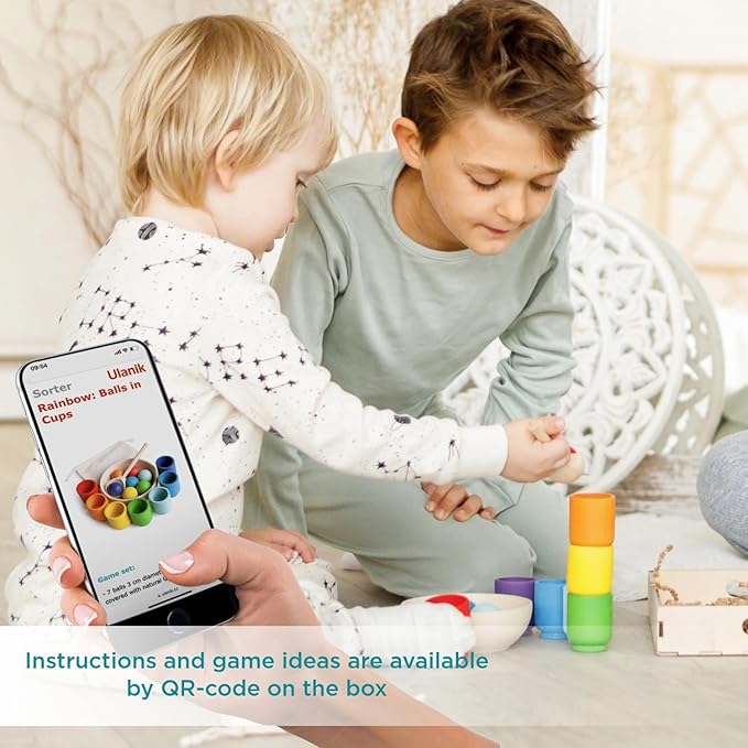 Ulanik Rainbow Balls in Cups Toddler Montessori Toys for 1+ Year Old Kids Wooden Matching Game for Learning Color Sorting and Counting β 7 Balls, 1.18 in