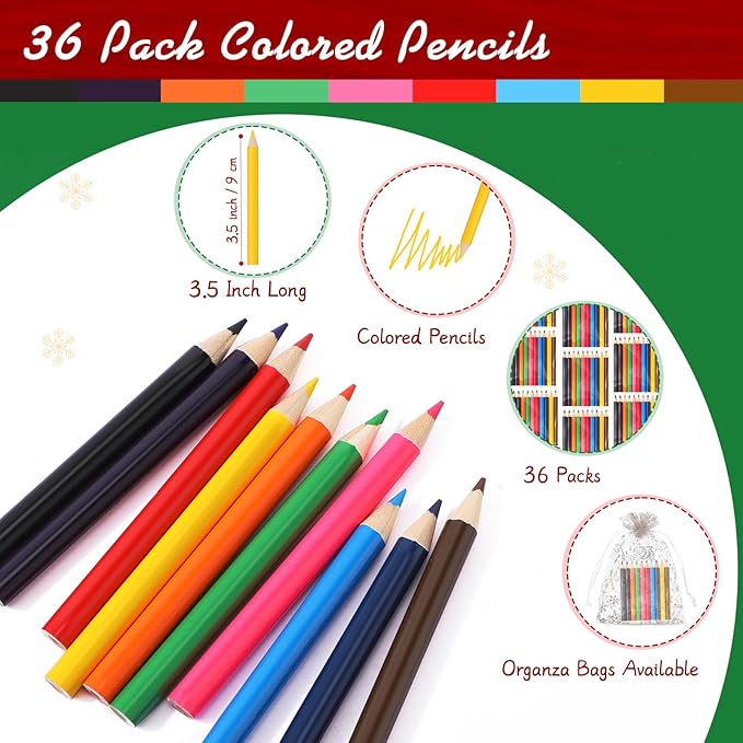 Qilery 36 Sets Christmas Activities Nativity Scene Coloring Page Bulk for Kids Coloring Page with Coloring Pencils and Organza Gift Bag Xmas DIY Art Drawing Page for Kids School Party Favor