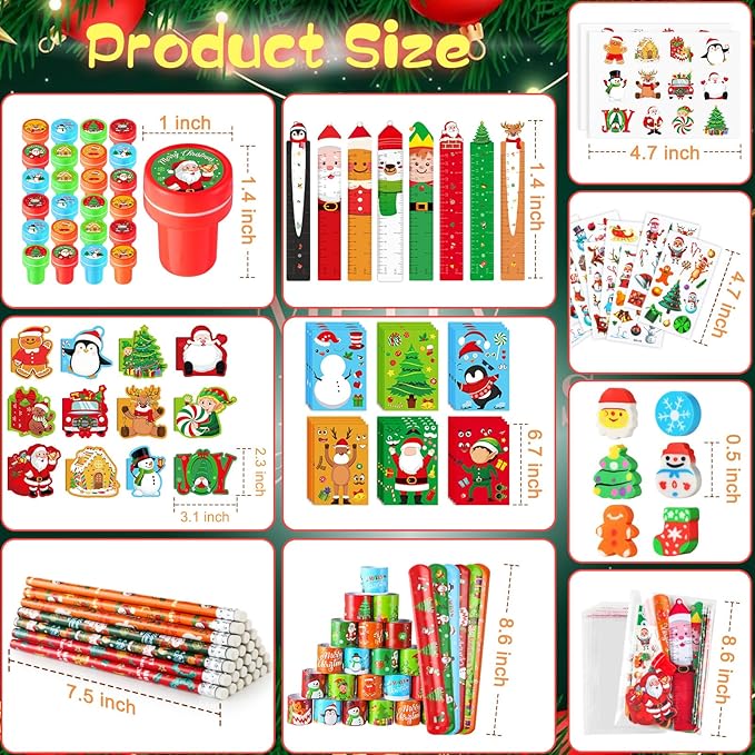 BenLouis Christmas School Stationery Set Party Favors Xmas Classroom Gift Prizes Bulk for Students Kids Holiday Stockings Pinata Filler Christmas School Goodie Bag Stuffers Decor(12set Christmas)