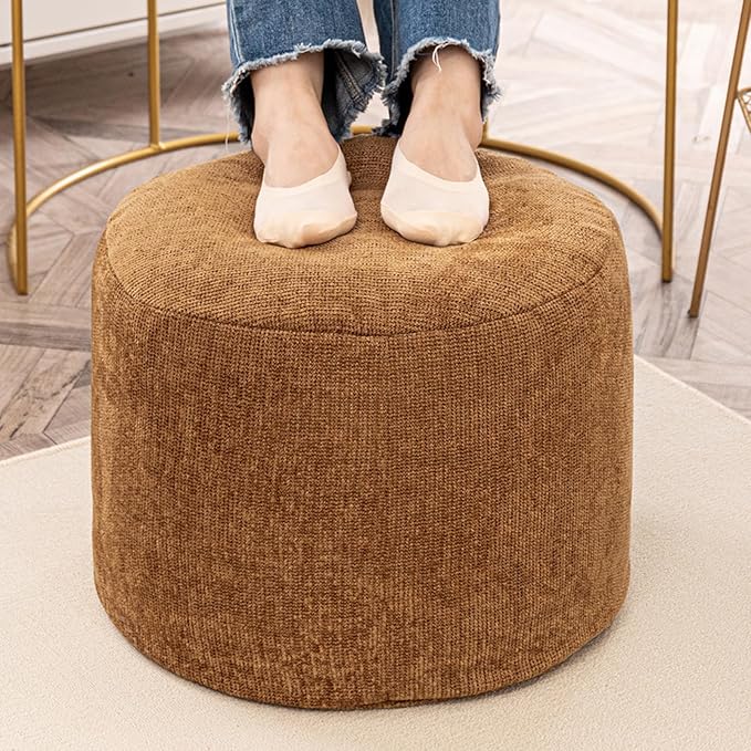 Sturdy Boucle Pouf Ottoman Foot Rest Nice Living Room Decor Lightweight Ottoman Pouf Filler Comfort Pouf Cover Modern Foam Stuffed Poof Perfect to Rest Your Feet No Need Assemble Dark Coffee