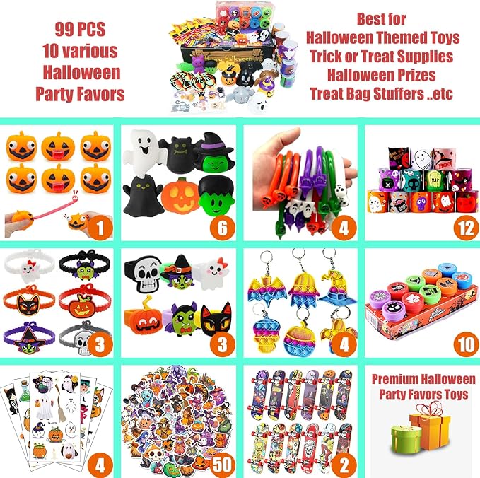Premium Halloween Party Favors Toys for kids,Assortment Cute Supplies Toys,School Classroom Rewards, Prizes, Trick or Treat Bag Stuffers