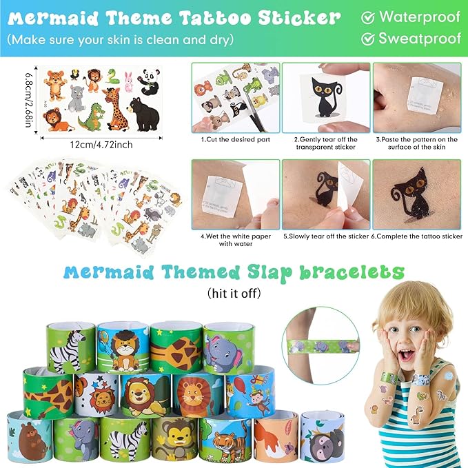 Poen 212 Pcs Jungle Party Favors Set Include Cup Straw Stamp Clap Bracelet Keychain Ring Puzzle Sticker Animal Miniature Card for Birthday Party Baby Shower Goody Bag Stuffer