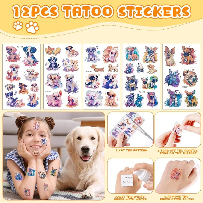 Dog Party Favors Birthday Supplies, Puppy Drawstring Bag Keychain Silicone Bracelet Tattoo Sticker, Paw Birthday Party Favor Goodie Bag Stuffers Fillers Classroom Rewards for Kids