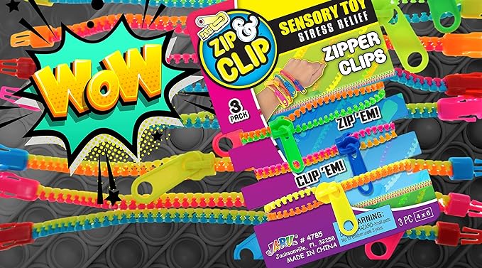 JA-RU Zipper Bracelets (6 Pack, 18 Units) Neon Colored Sensory Friendship Bracelets for Kids. Stress Relief Toy. Bulk Girls Party Favors, Goodie Bag Stuffers. 4785-6s