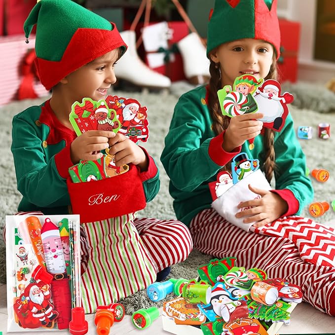 BenLouis Christmas School Stationery Set Party Favors Xmas Classroom Gift Prizes Bulk for Students Kids Holiday Stockings Pinata Filler Christmas School Goodie Bag Stuffers Decor(12set Christmas)