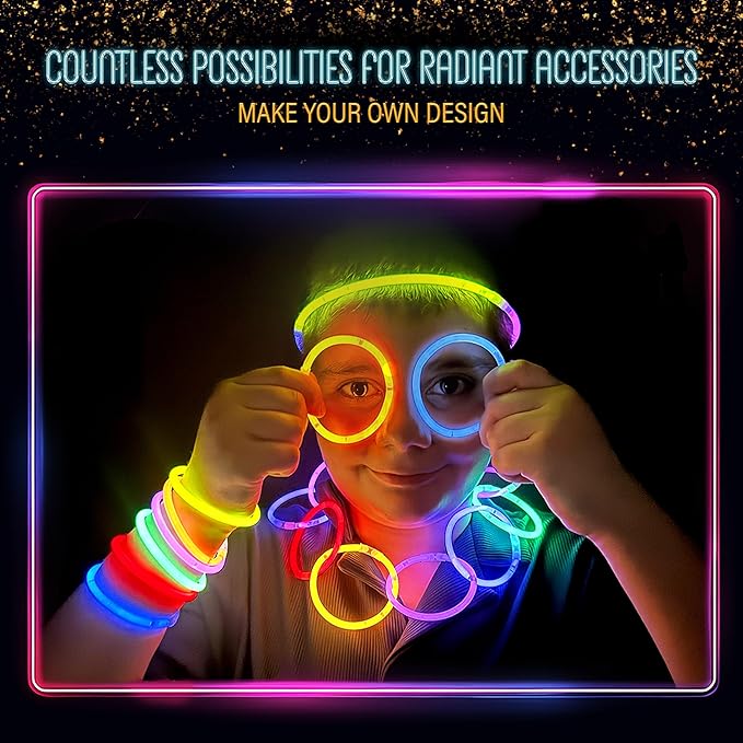 500 Pcs Glow Sticks Bulk Party Pack – 8” Neon Glow-in-the-Dark Bracelets & Necklaces for Kids & Adults - Party Supplies & Decorations for Halloween, Christmas, Birthdays - 500 Connectors Included