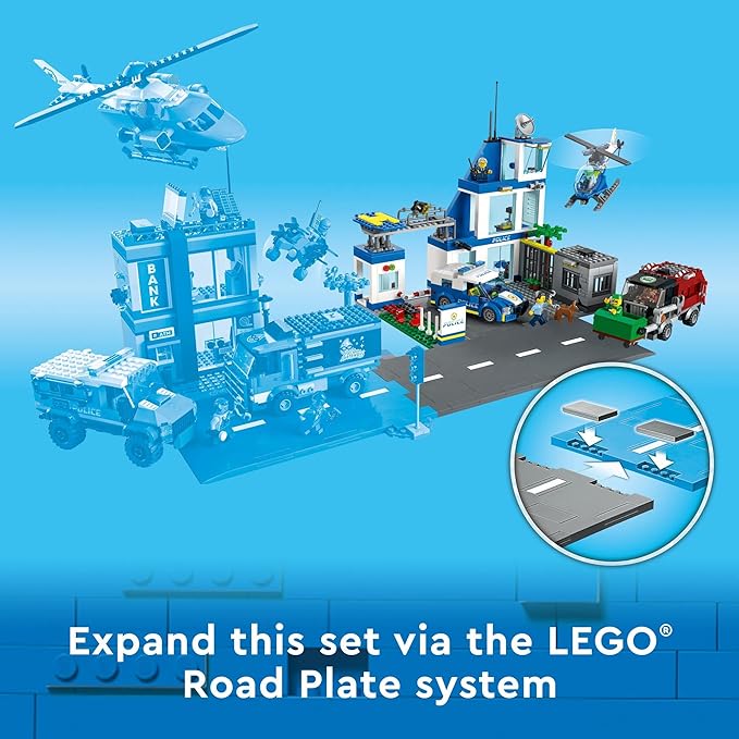 LEGO City Police Station with Van, Garbage Truck & Helicopter Toy 60316, Gifts for 6 Plus Year Old Kids, Boys & Girls with 5 Minifigures and Dog Toy