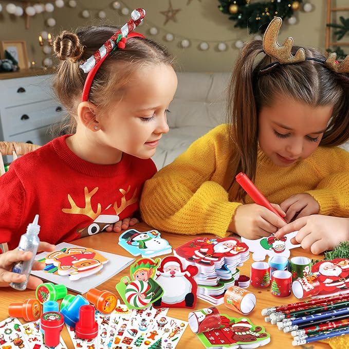 BenLouis Christmas School Stationery Set Party Favors Xmas Classroom Gift Prizes Bulk for Students Kids Holiday Stockings Pinata Filler Christmas School Goodie Bag Stuffers Decor(12set Christmas)