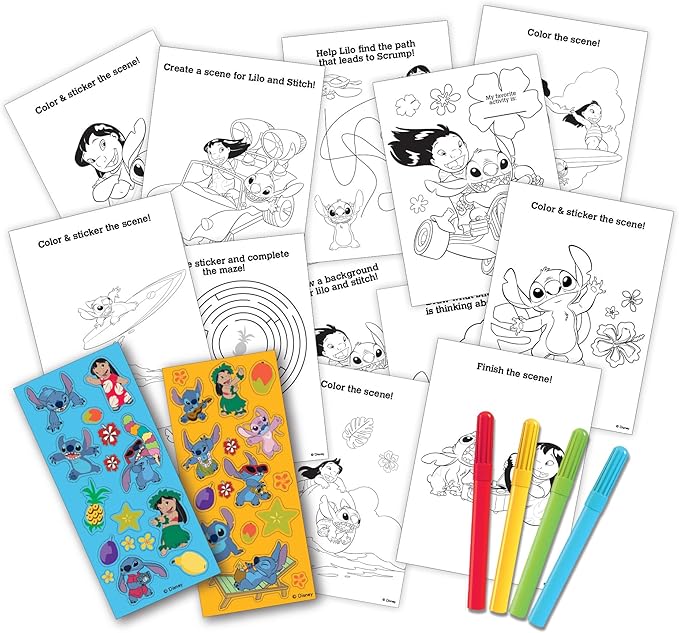 Disney Stitch Stow & Go Activity Kit, 17-Piece Travel Art Set, Preschool, Kids Toys for Ages 3 Up