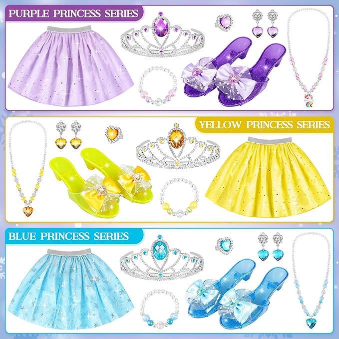 Princess Jewelry Boutique Dress Up & Elegant Shoe, Role Play Fashion Accessories of Crowns, Skirts, Necklaces, Bracelets, Rings, Gift Toys for Age 3 4 5 6 Year Old Girls Kids Toddlers Party Favors