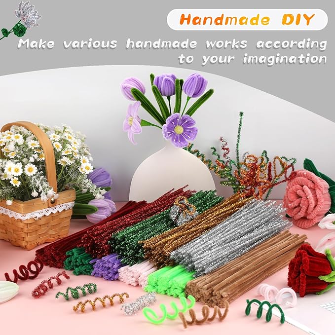 ZXIIXZ 100 Pcs Pipe Cleaners, Glitter Pipe Cleaners Craft Supplies, Creative Craft Pipe Cleaners Bulk for Art DIY Crafts Decorations/Glitter Silver