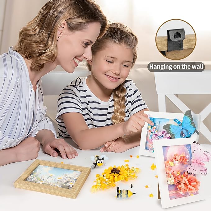Bee Insects Flowers Photo Frame Micro Mini Bricks Building Set, Botanical Collection Wall Art Home Office Decor, Ideas Gift Building Toy for Boys Girls Adults(Not Compatible with Lego Set, P2276)