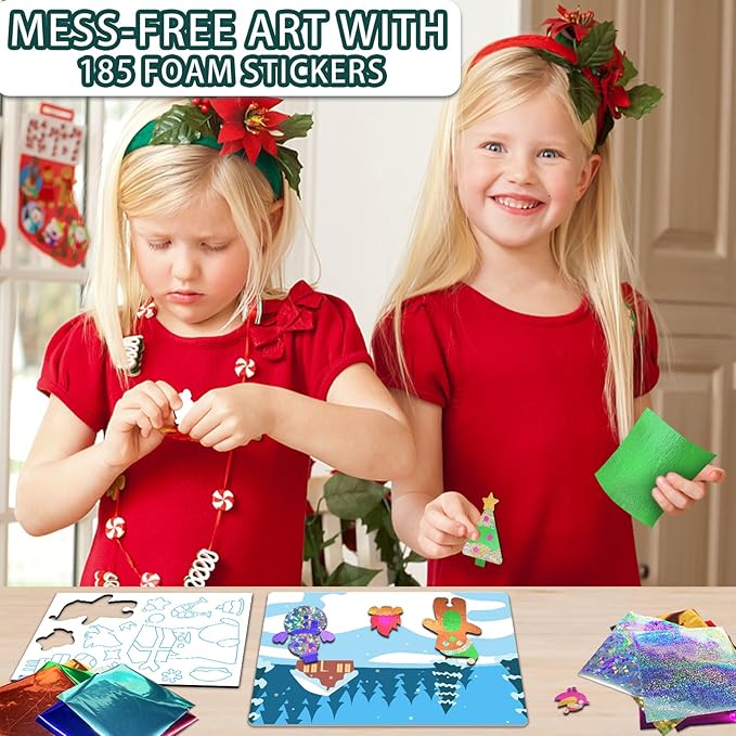 SOOVSY 200 Sheets Christmas Art & Craft Activity, Foil Art Fun Kit for Kids, Foil Art for Kids Crafts Kit DIY Creative Birthday Gifts Travel Toys for 4 5 6 7 8 9 Years Old Kids Girls Boys