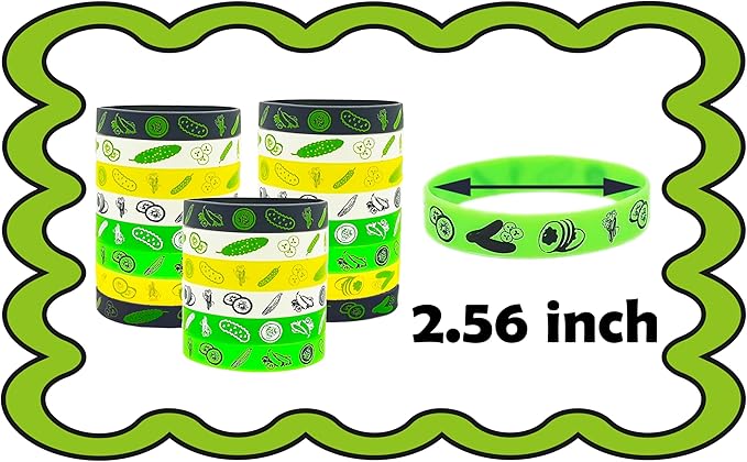 CupaPlay 24PCS Pickle Cucumber Rubber Bracelets - Cute Vegetable Canned pickles Theme Party Supplies Decorations Birthday Baby Shower Silicone Wristbands Party Favors