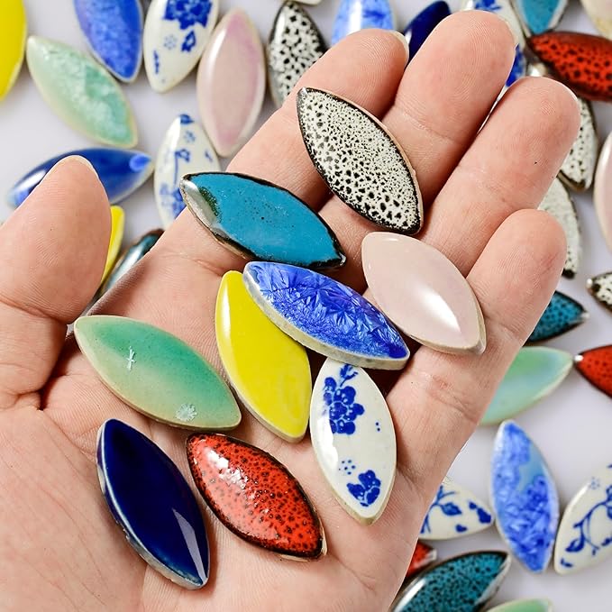 70 Pcs Petal Ceramics Mosaic Tiles for Crafts, Stained Ceramics Mosaic Supplies, Flower Leaves Mosaic Ceramics Pieces Kit for DIY Crafts Plates Picture Frames Home Decorations - Mixed Color