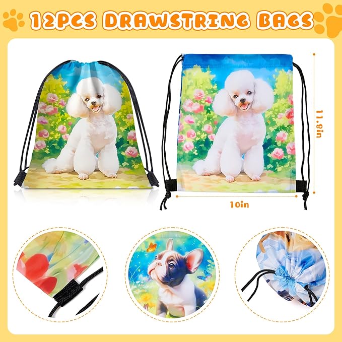 Dog Party Favors Birthday Supplies, Puppy Drawstring Bag Keychain Silicone Bracelet Tattoo Sticker, Paw Birthday Party Favor Goodie Bag Stuffers Fillers Classroom Rewards for Kids