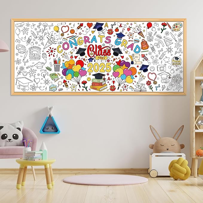 OHOME Graduation Giant Coloring Poster/Tablecloth - Kindergarten Graduation Gifts - 30 x 72 Inches Jumbo Coloring Banner Kids Crafts Games,kindergarten Graduation Decorations for 5th Grade Preschool