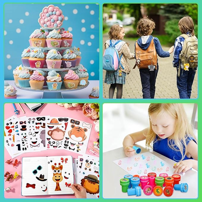 Poen 212 Pcs Jungle Party Favors Set Include Cup Straw Stamp Clap Bracelet Keychain Ring Puzzle Sticker Animal Miniature Card for Birthday Party Baby Shower Goody Bag Stuffer